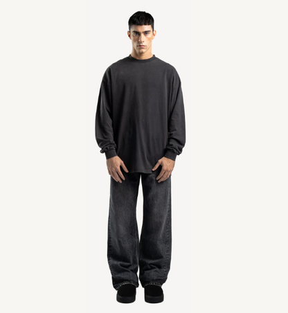 Faded Black Mid Waist Organic Cotton Loose Fit Denim Jeans Unisex